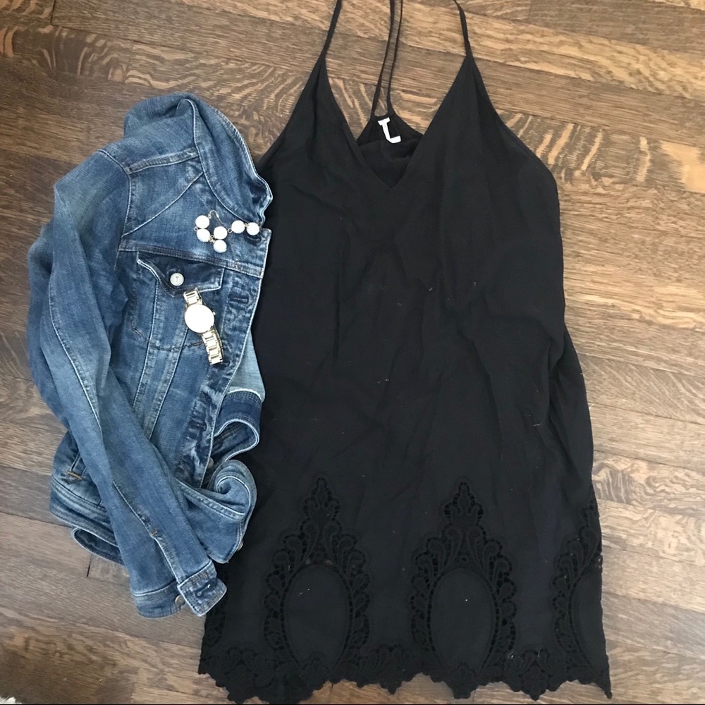 Free People Black Lace-Trim Slip Dress